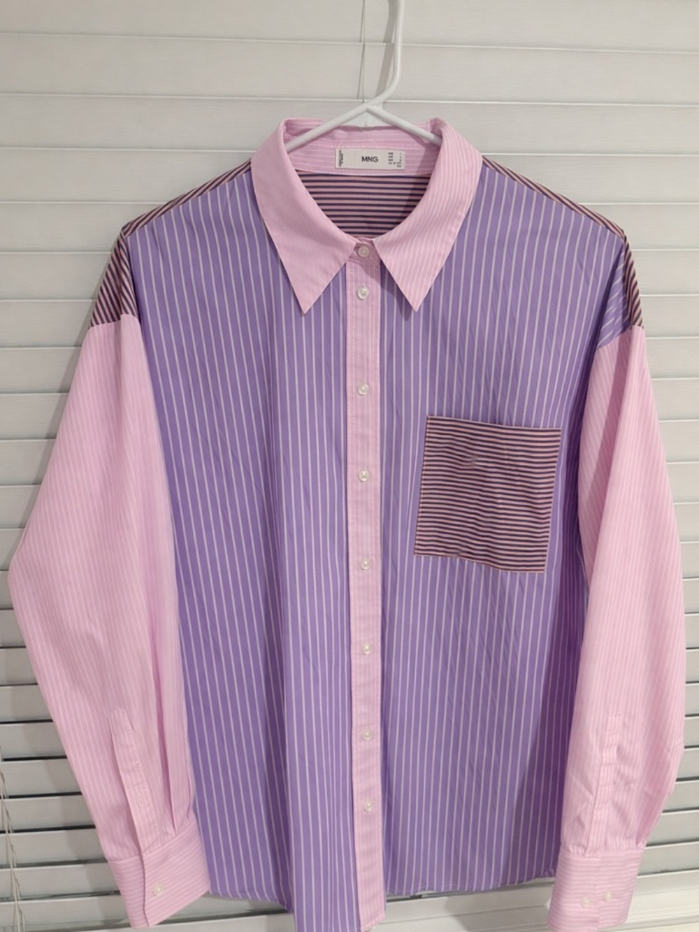 Mango Pink and Purple Striped Button-Down Shirt